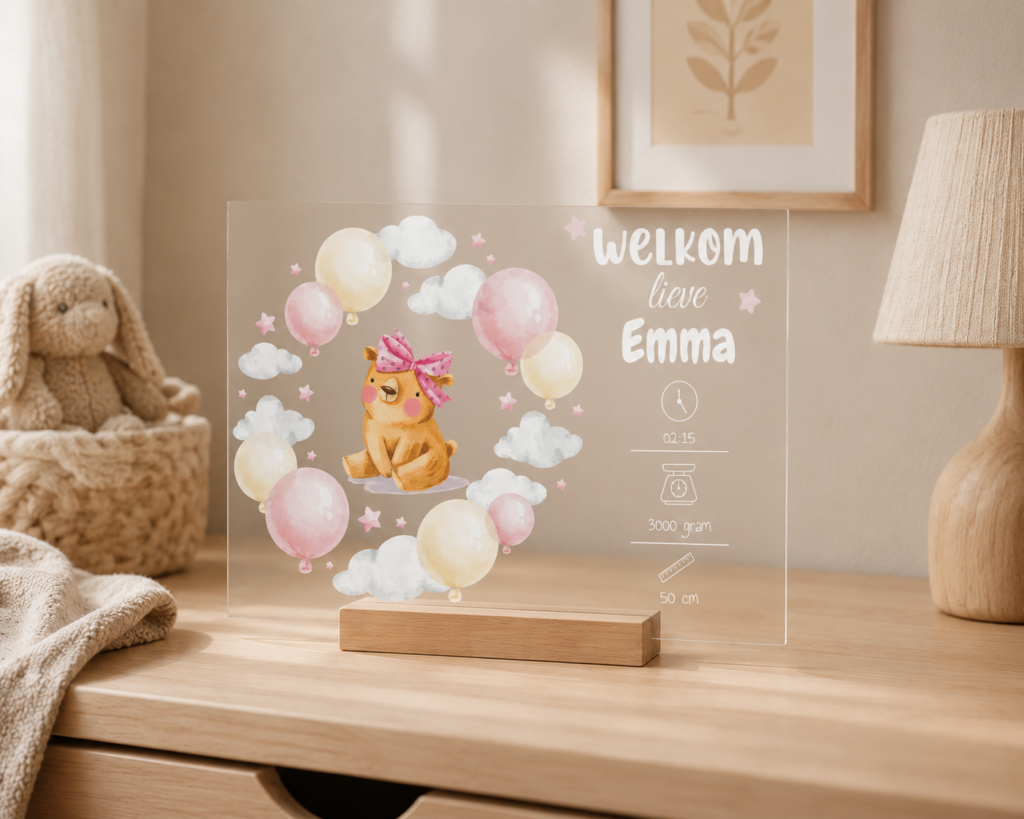 Geboortebord op plexiglas